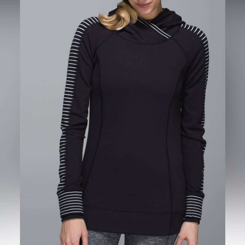 Lululemon Think Fast Hoodie- Black and white Stripe Size 6